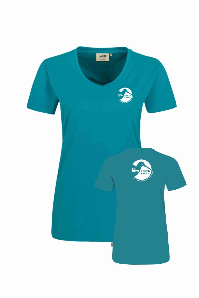 Ein Kiwi gegen Krebs V-Shirt Damen, Logo: klein/groß
